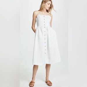 English Factory Anthropologie Striped Scalloped Midi‎ Dress Green/White Size S